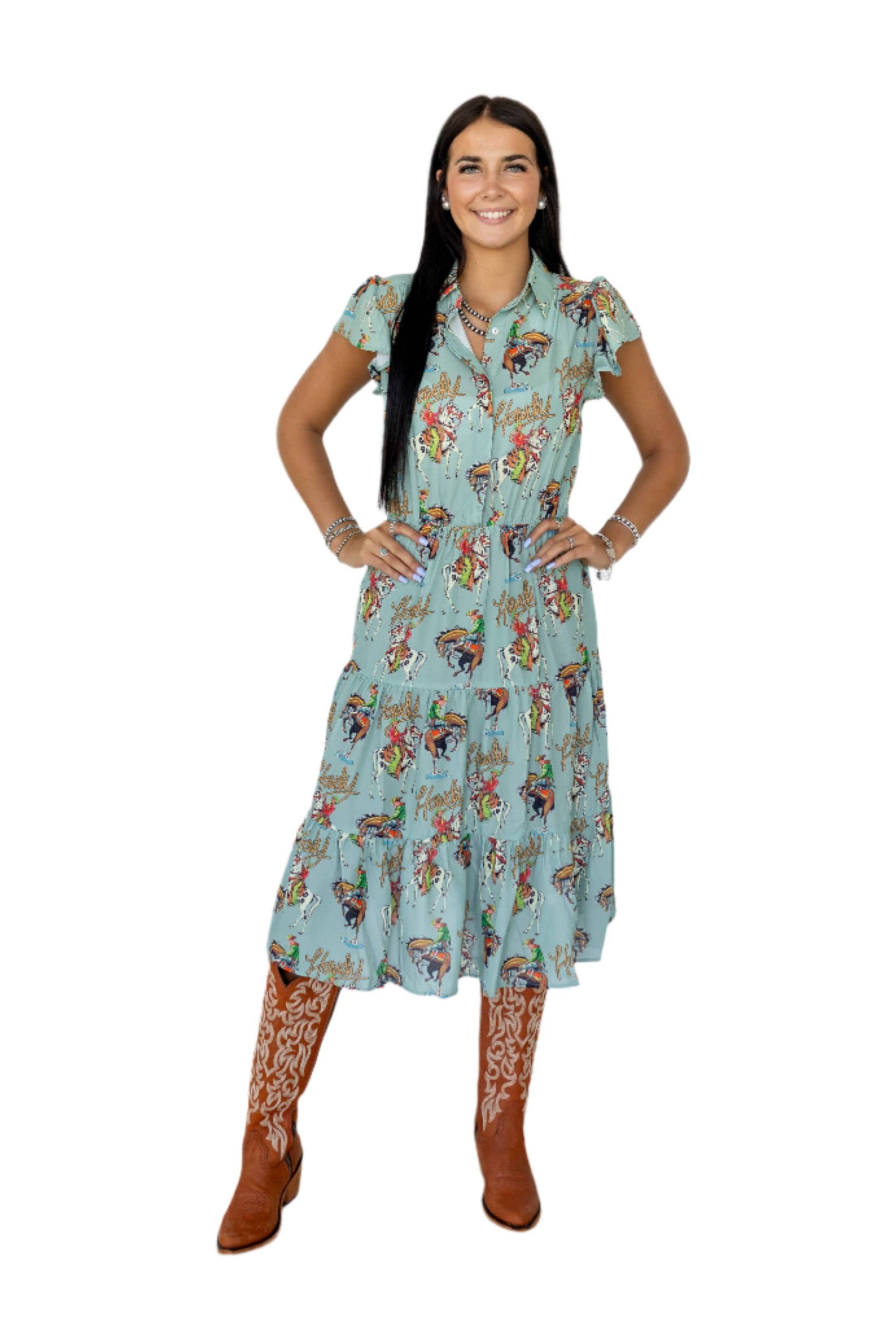 TH83 FLUTTER SLEEVE DRESS HOWDY  (7 Piece)