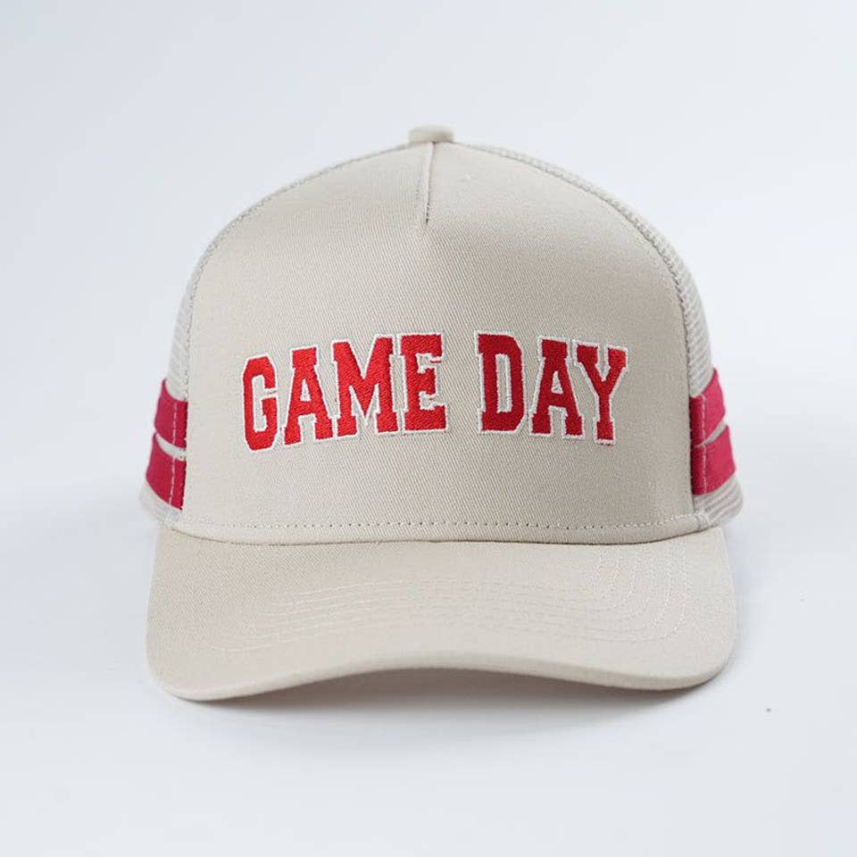 Embroidered Game Day Double Stripe Trucker Hat