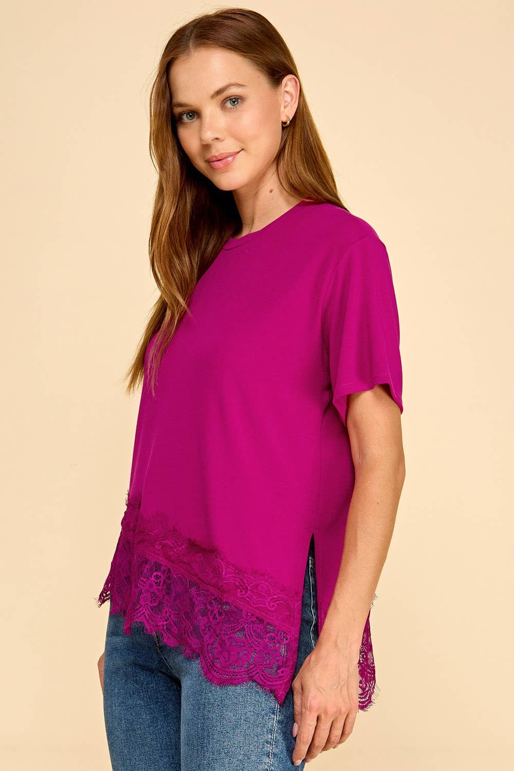Asymmetrical Lace Trim Top