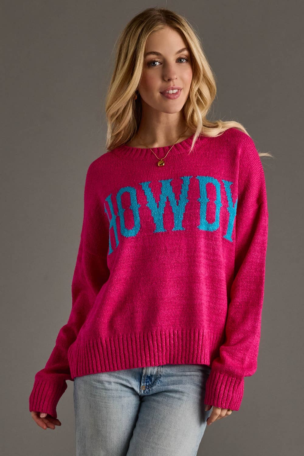 Bright Pink Howdy Lightweight Sweater