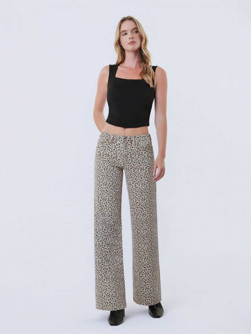 MID RISE FULL LENGTH LEOPARD PRINT WIDE LEG JEANS