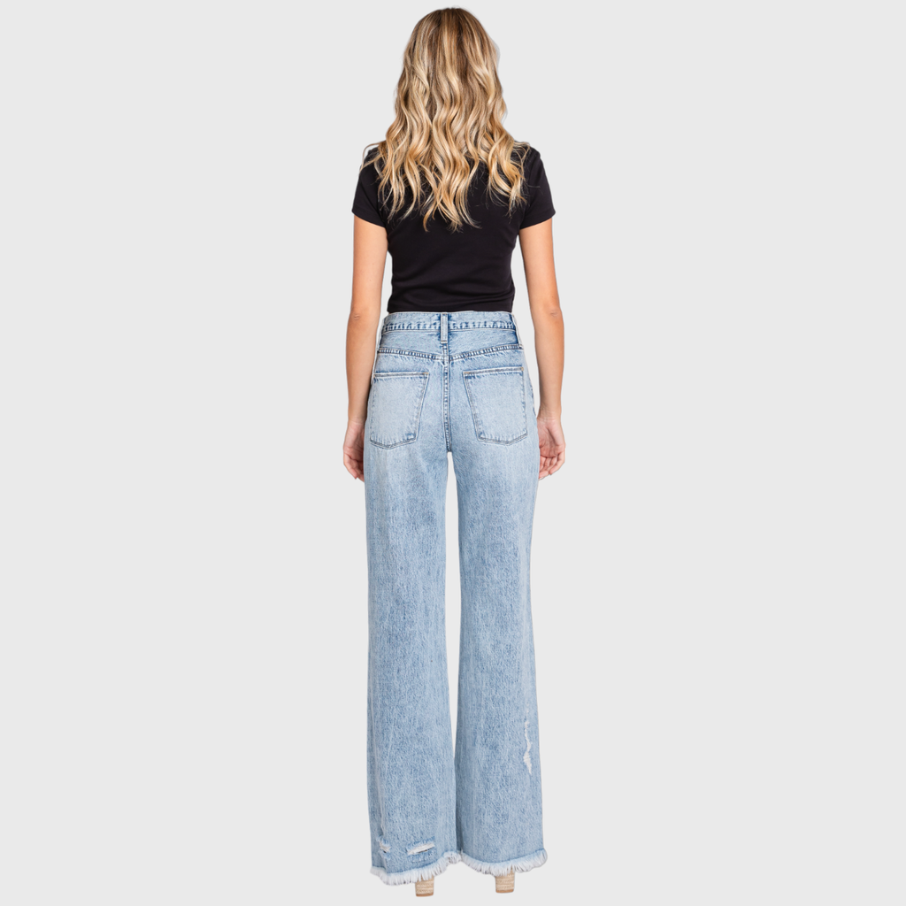 DESTROYED HIGH RISE RIGID VINTAGE FLARE JEANS