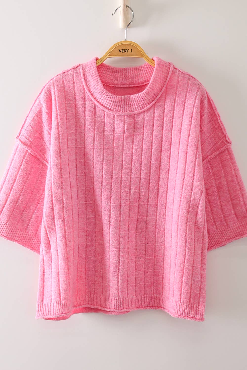 Cropped Length Ribbed Knit Sweater
