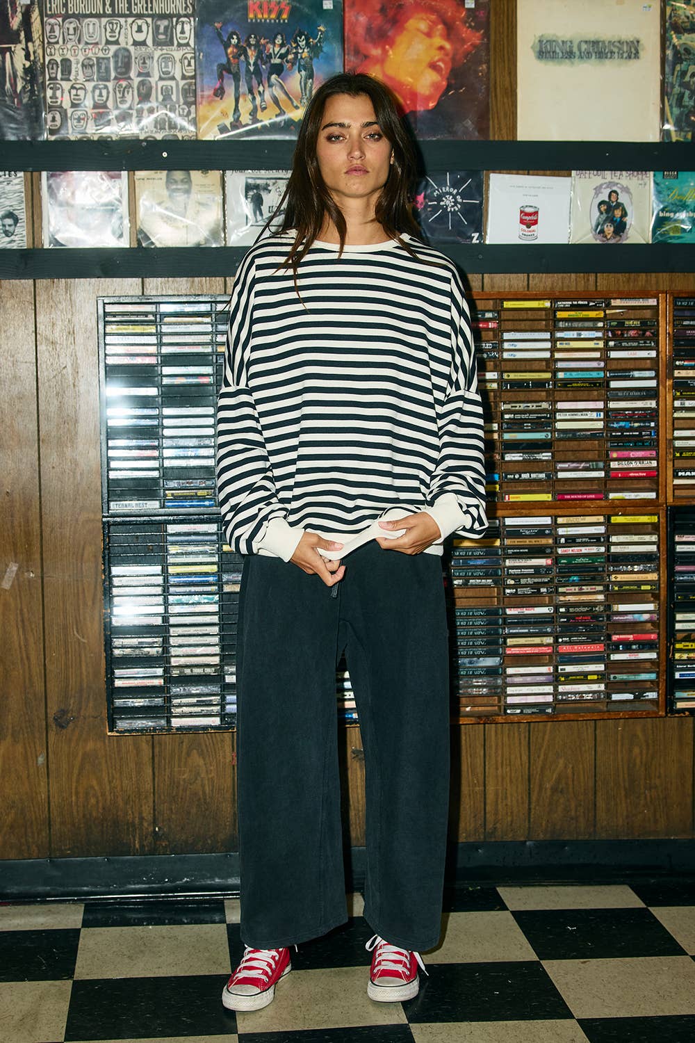 Open-Back Fine Striped Sweatshirt