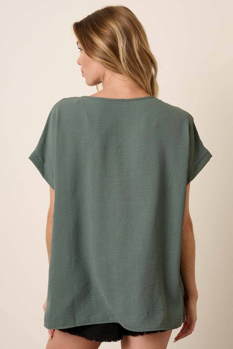 AIRFLOW ROUND NECK DOLMAN SHORT SLEEVE WOVEN TOP
