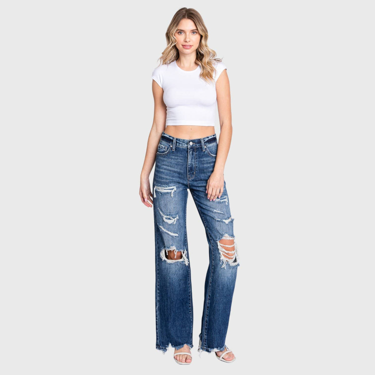 HIGH RISE RIGID VINTAGE FLARE W/ PATCH WORK JEANS