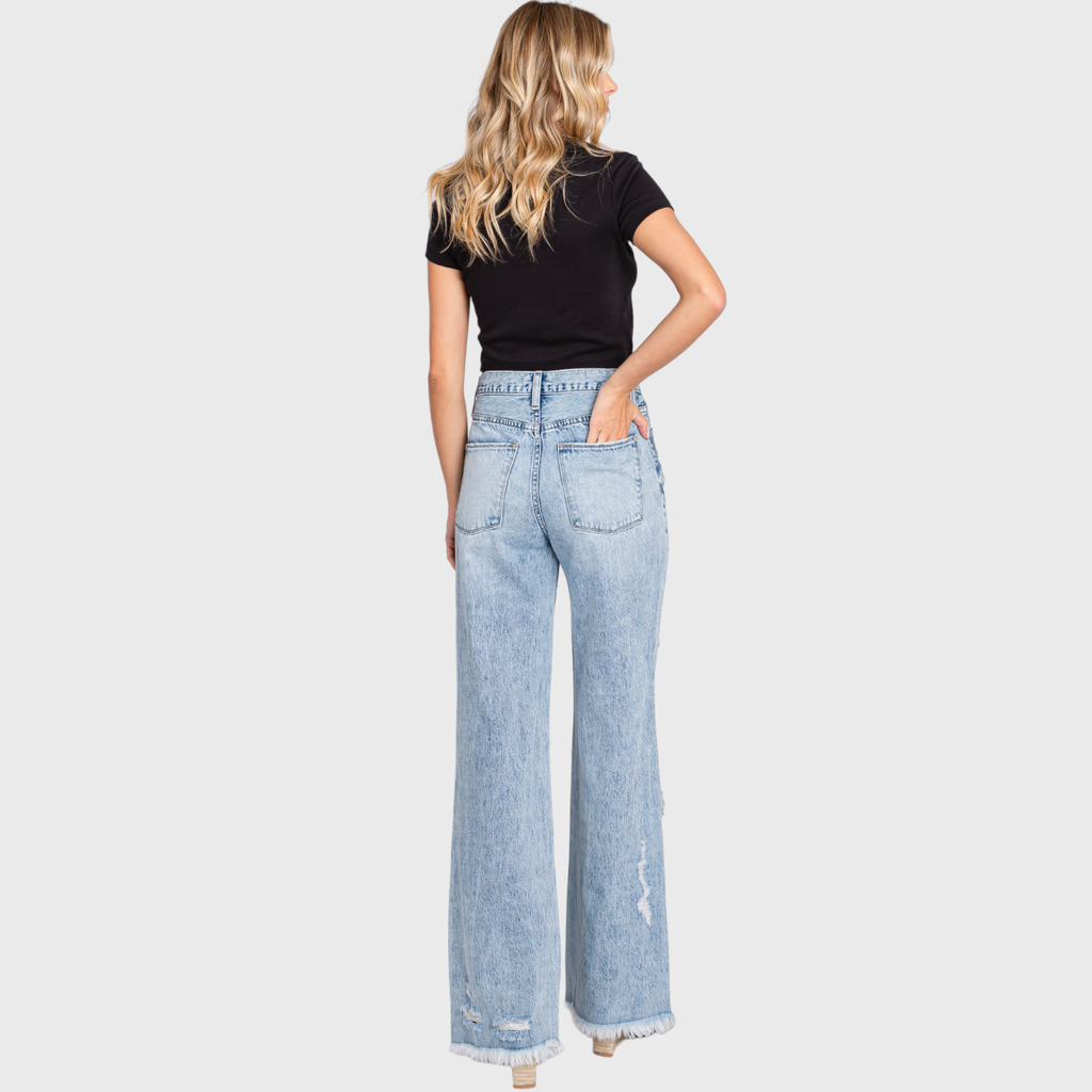 DESTROYED HIGH RISE RIGID VINTAGE FLARE JEANS