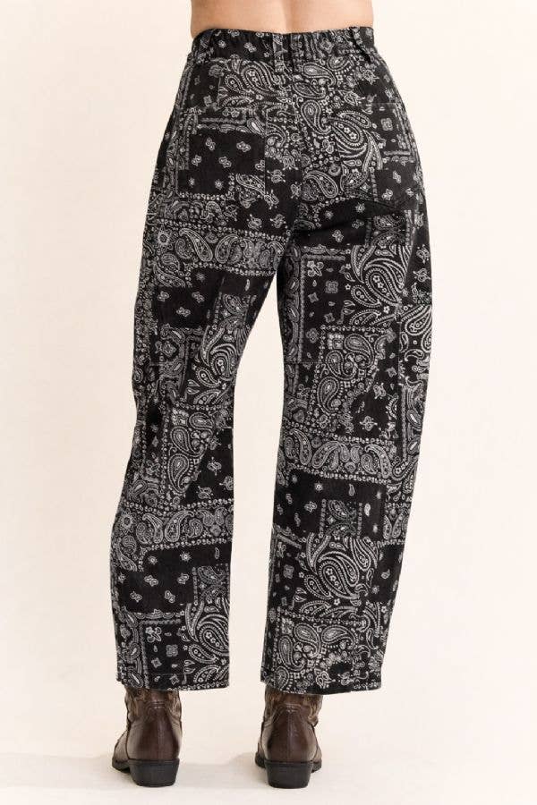 Bandana Print High-Rise Barrel Pants