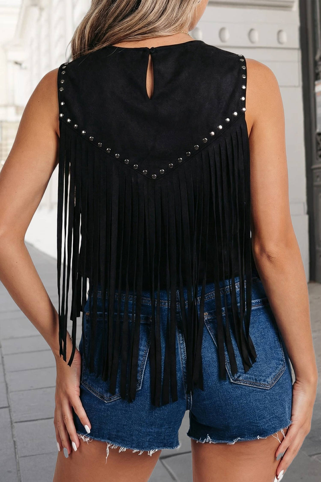 Stud Tassel Detail Sleeveless Tank Top