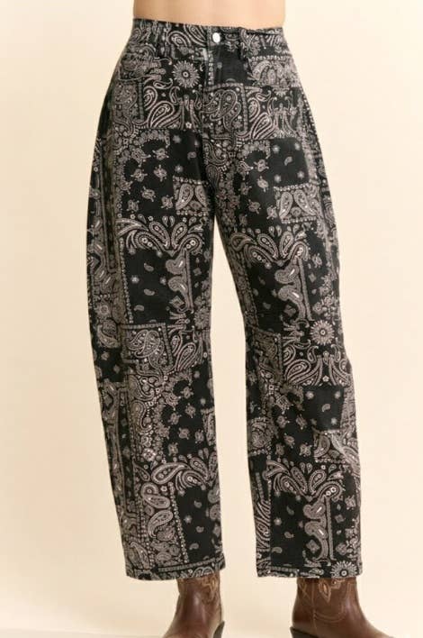 Bandana Print High-Rise Barrel Pants