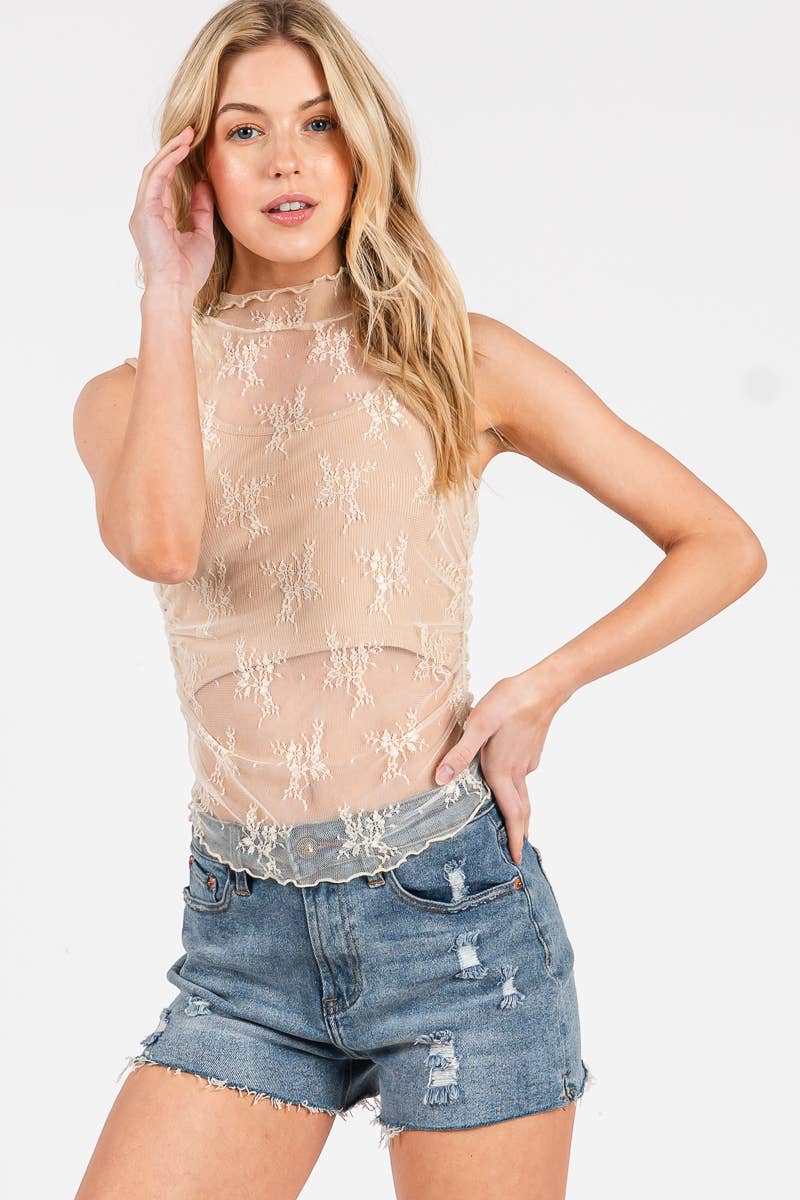 FLORAL LACE MUSCLE TOP