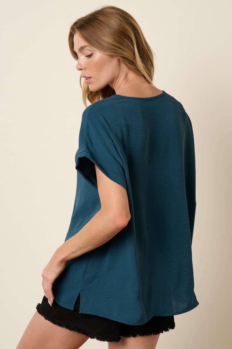 AIRFLOW ROUND NECK DOLMAN SHORT SLEEVE WOVEN TOP