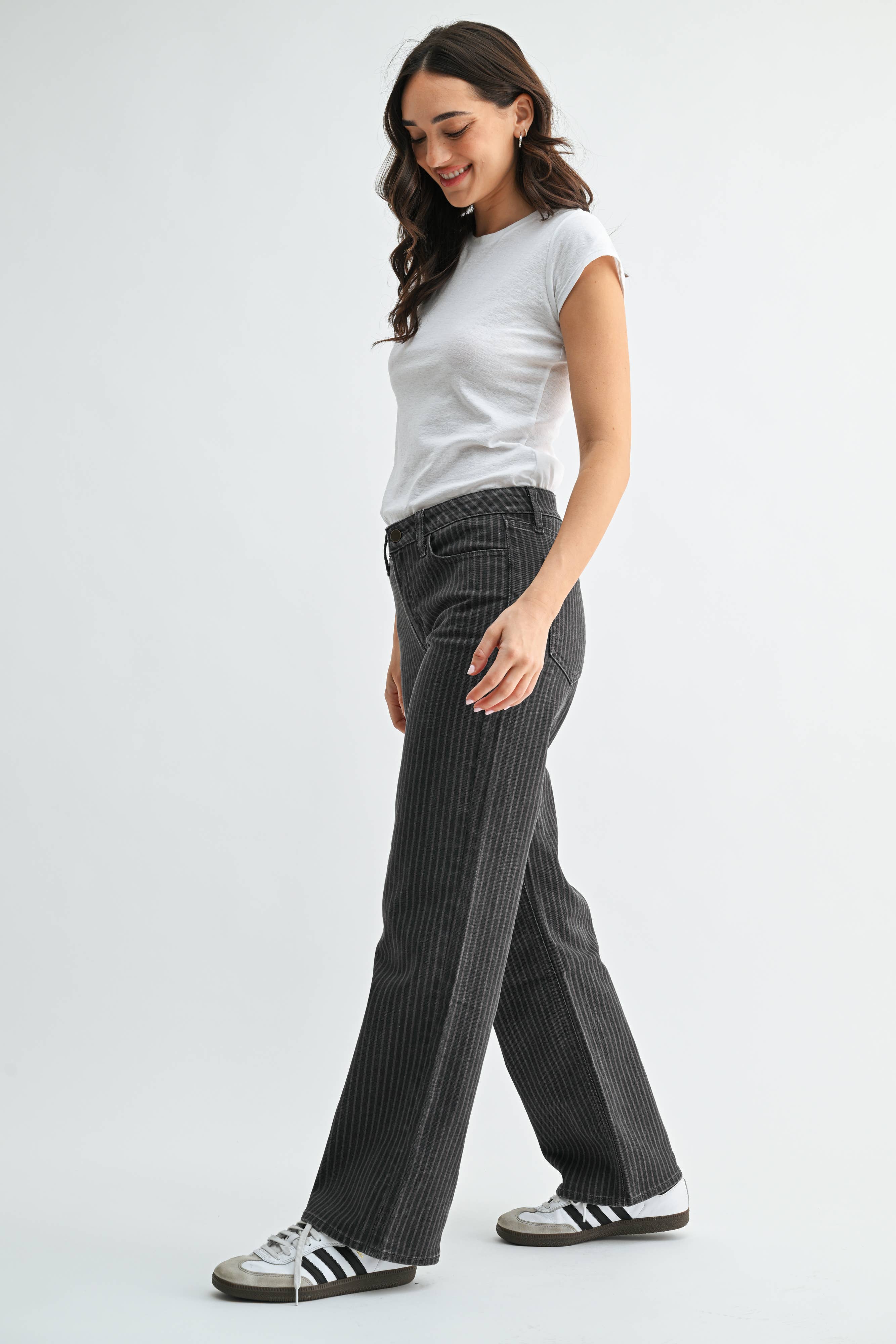 DP791 - GREY STRIPE - High Rise Full Length Straight