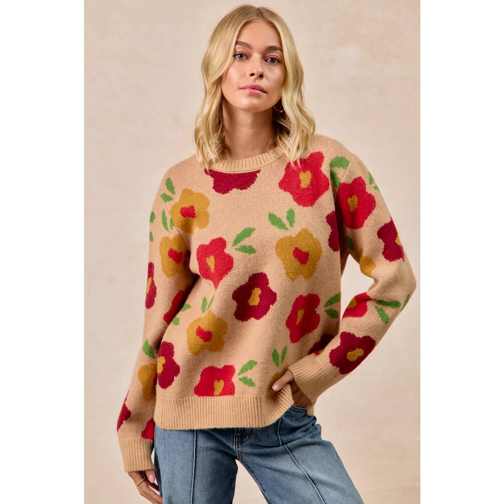 FLORAL PATTERN SWEATER TOP