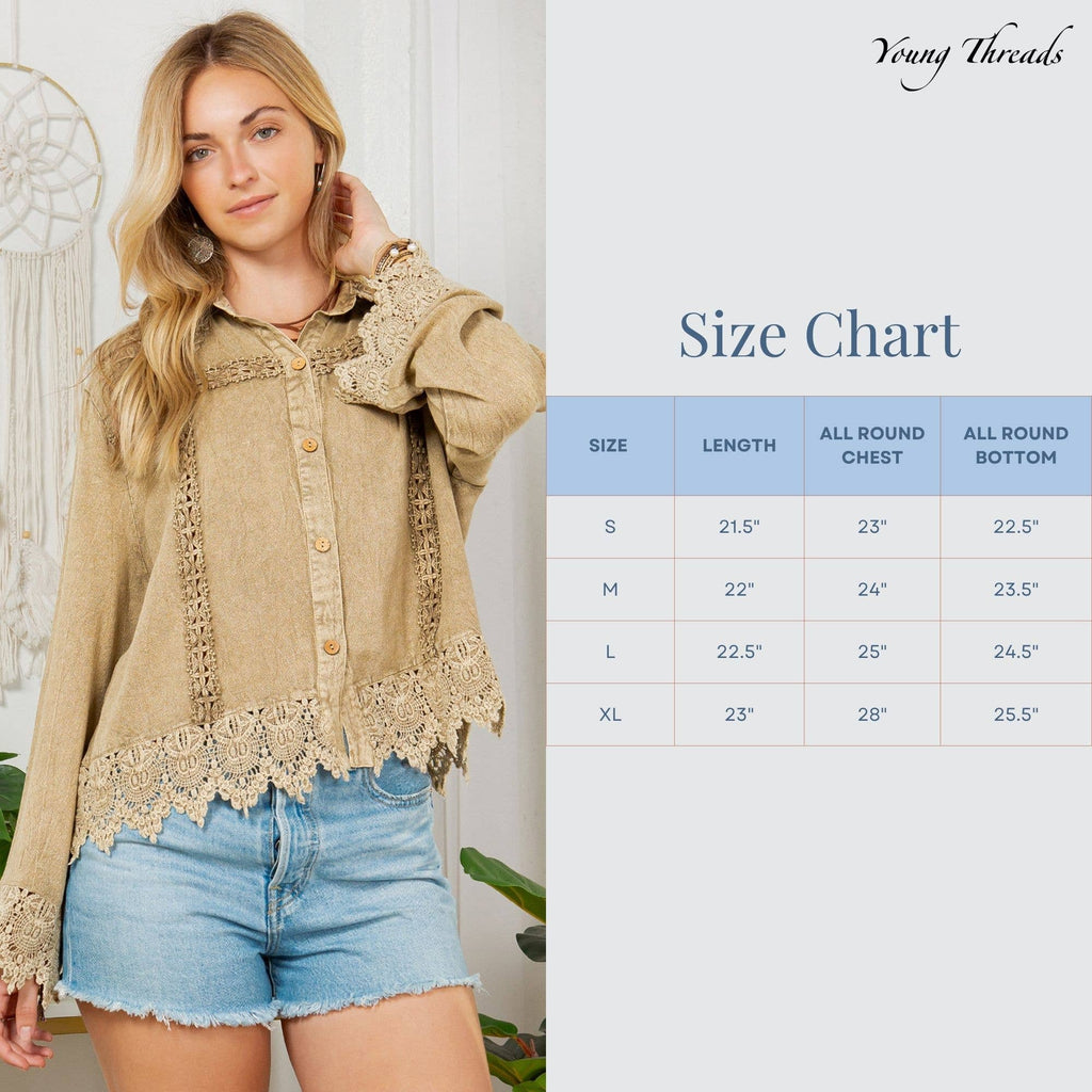 Artisan Boho Lace Trim Button-Front Blouse Top