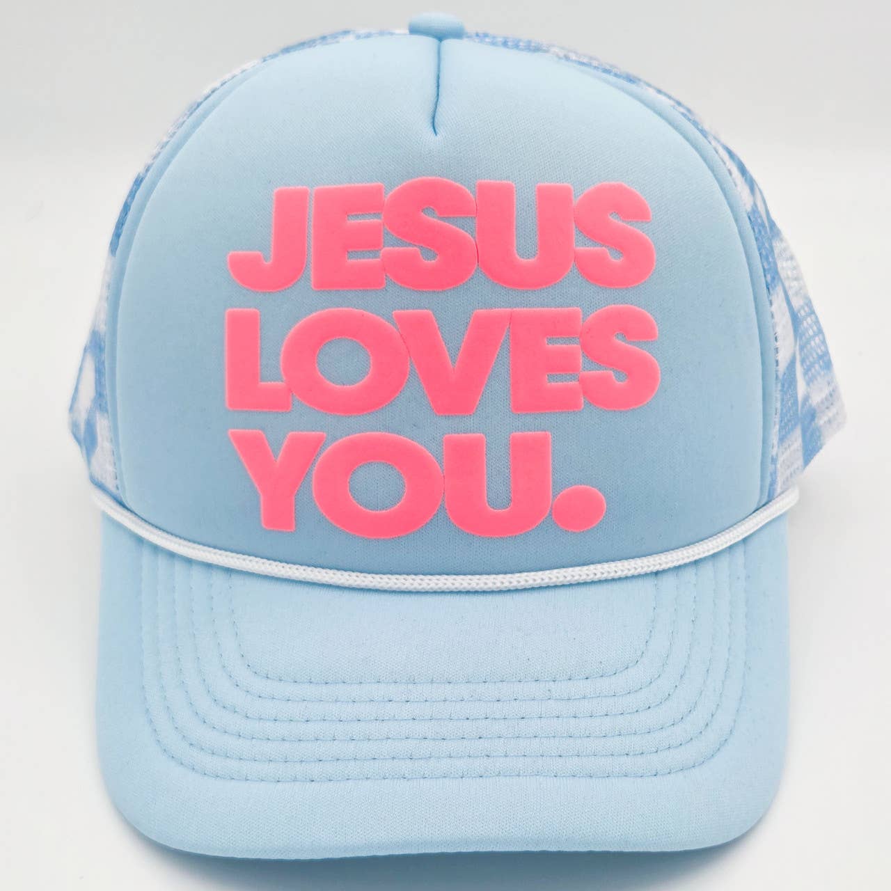 PUFF Jesus Loves You Checkered Foam Trucker Hat