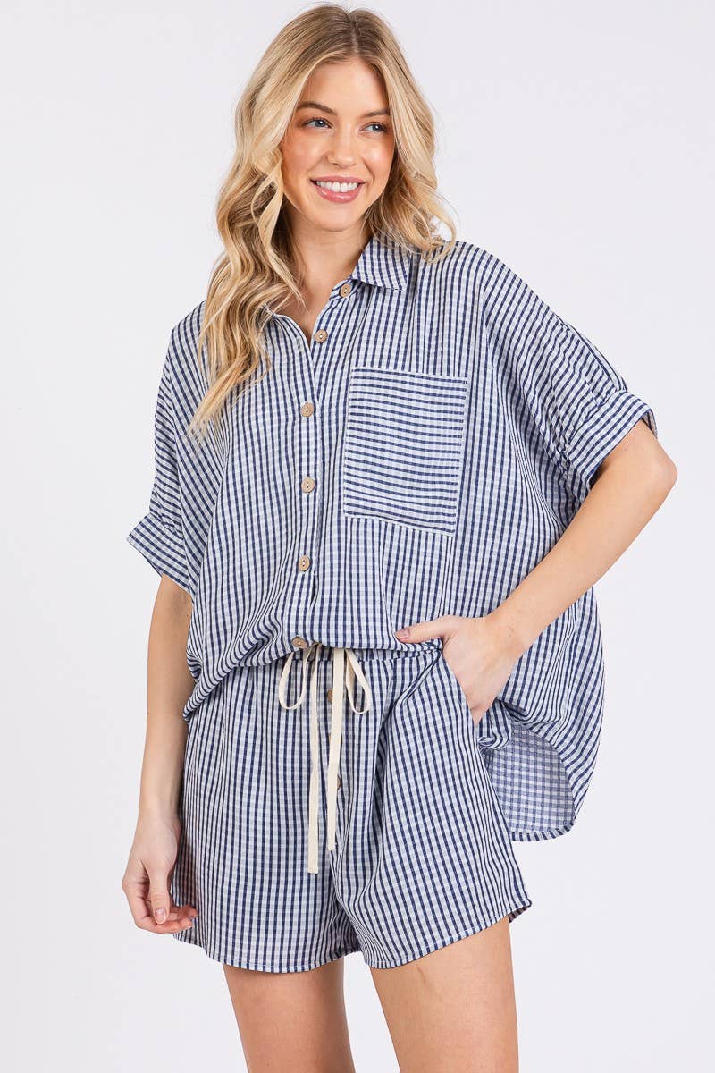 MINI CHECKER BUTTON DOWN TOP AND SHORTS SETS