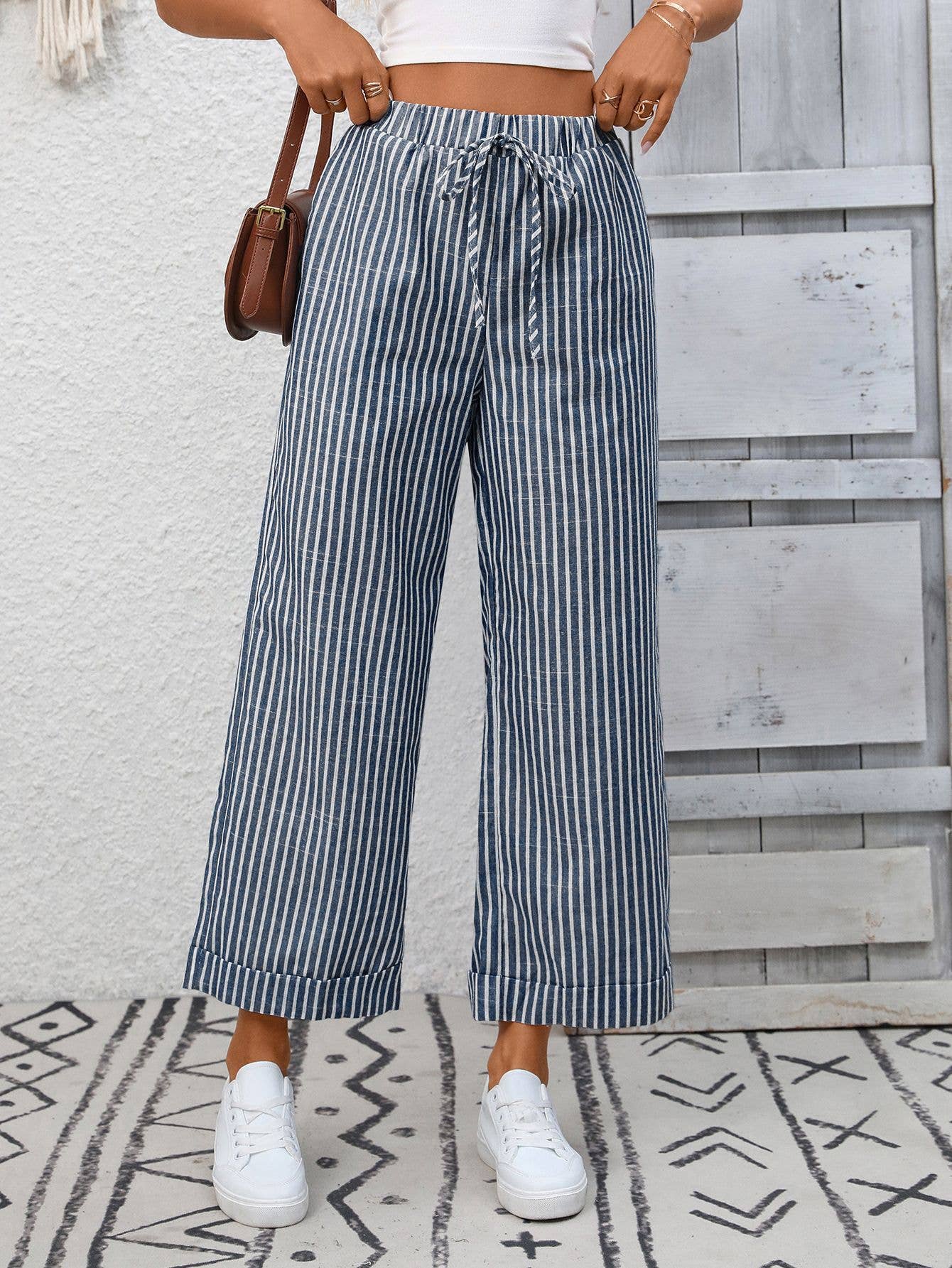 Striped Drawstring Wide Leg Lounge Pants