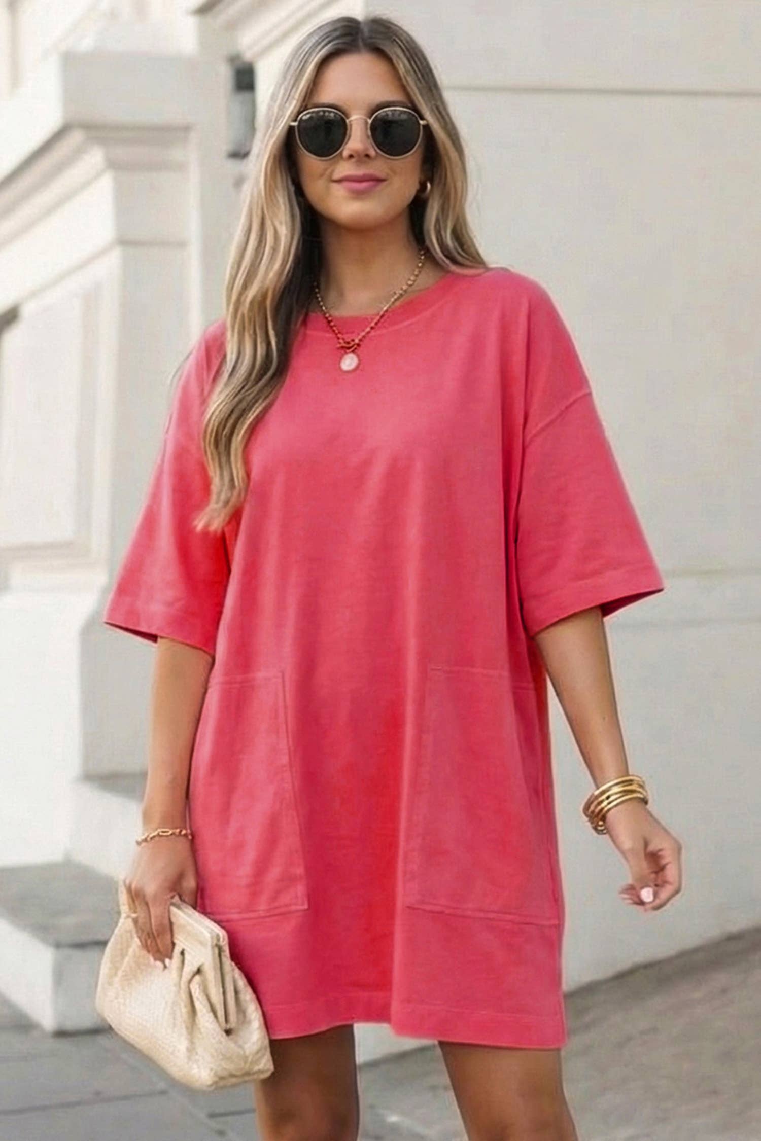 Solid Drop Shoulder Loose T Shirt Mini Dress