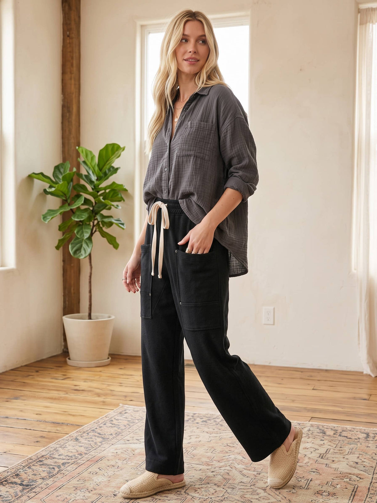 French Terry Wide-Leg Sweatpants