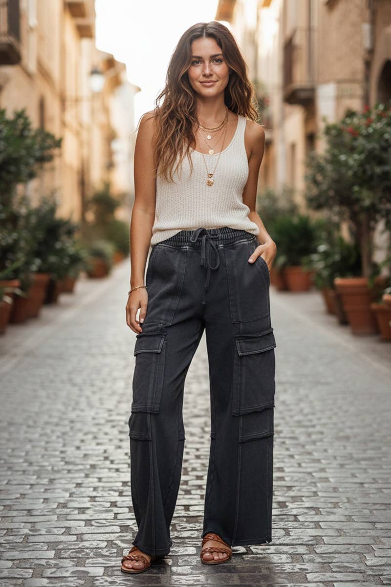 MINERAL WASHED TERRY CARGO PANTS