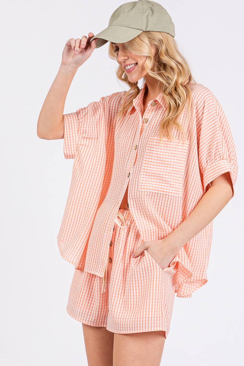 MINI CHECKER BUTTON DOWN TOP AND SHORTS SETS