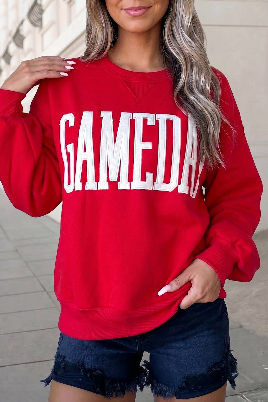 Game Day Long Sleeve Round Neck Shift Pullover | S-XL
