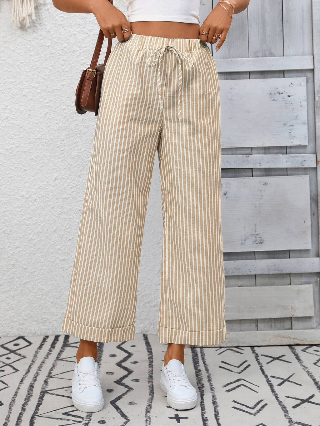 Striped Drawstring Wide Leg Lounge Pants