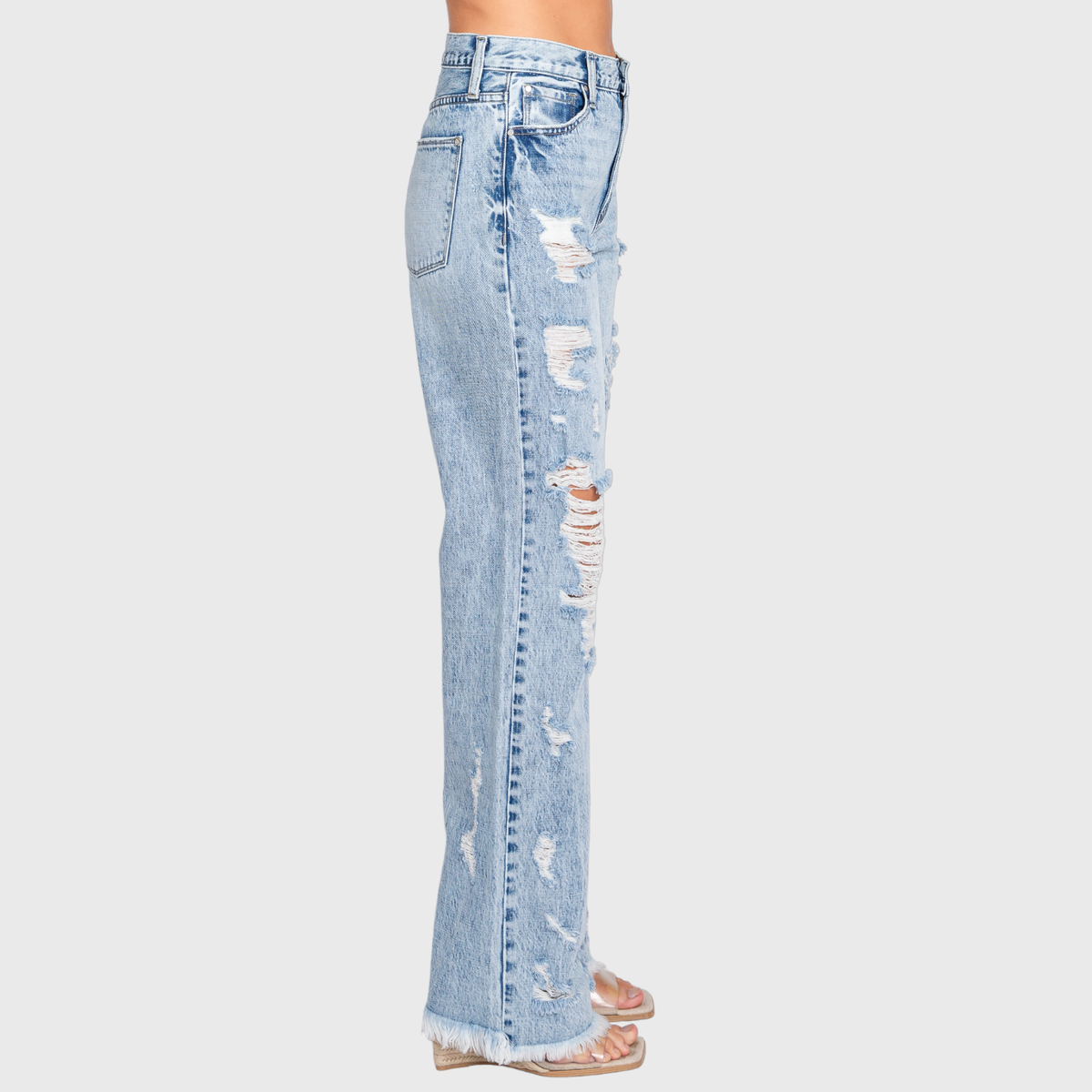 DESTROYED HIGH RISE RIGID VINTAGE FLARE JEANS