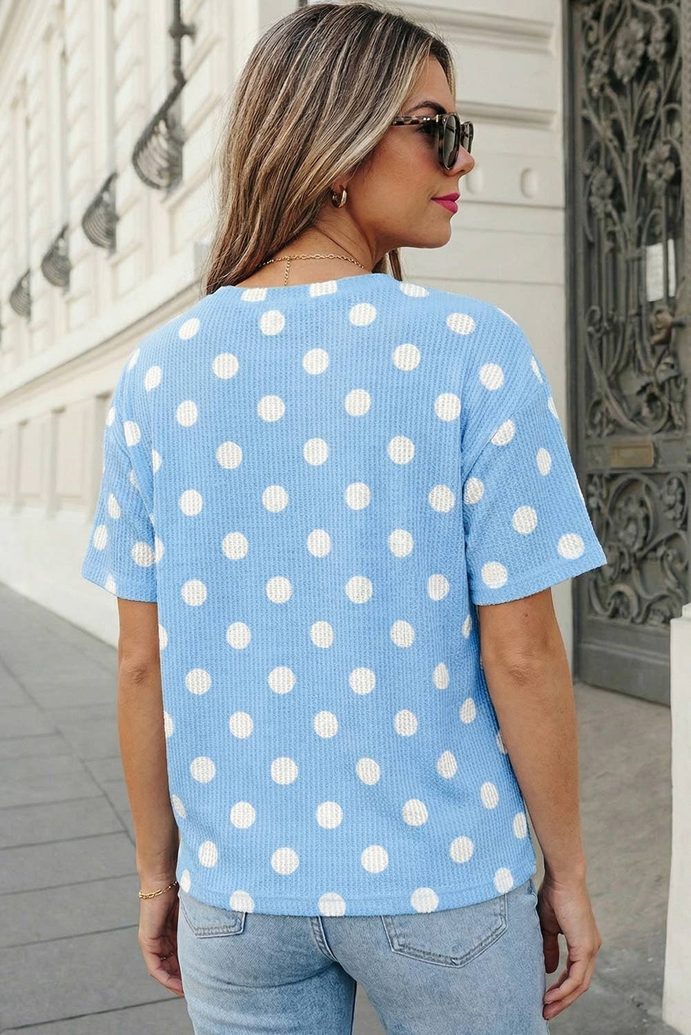 Rib Polka Dot Chest Pocket T Shirt
