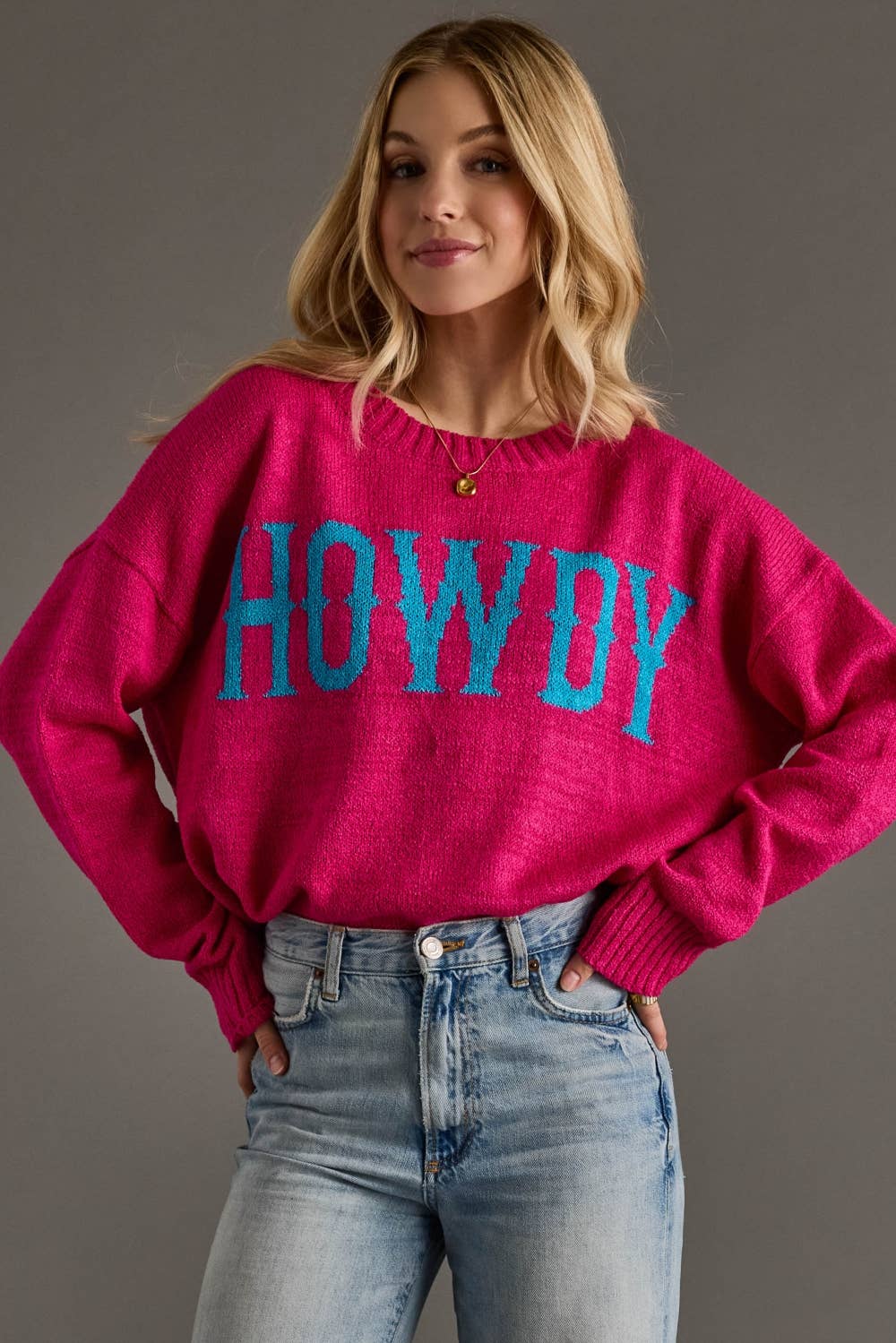 Bright Pink Howdy Lightweight Sweater