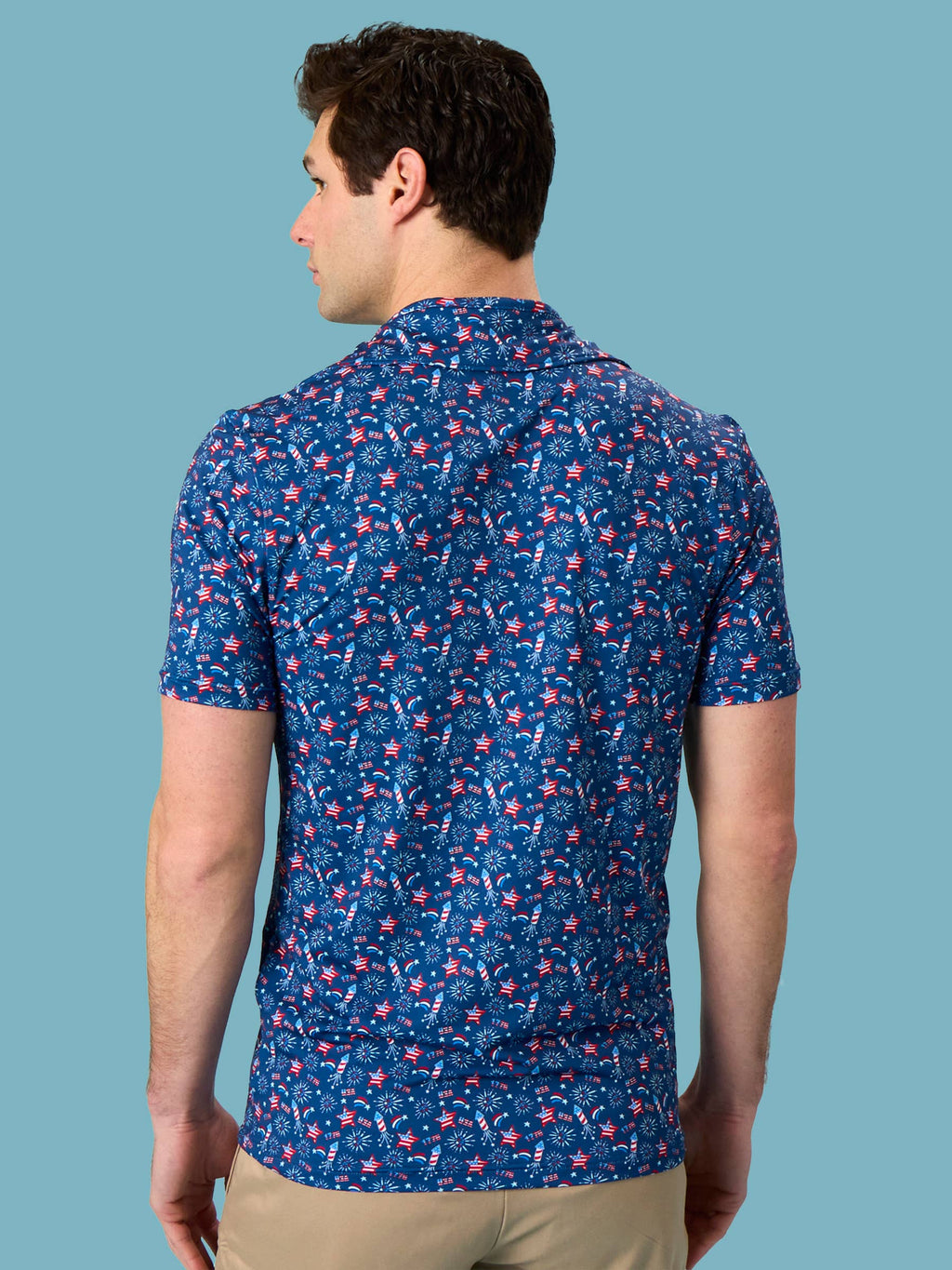 Men's Red White & Boom Fireworks Knit Short Sleeve Performance Polo