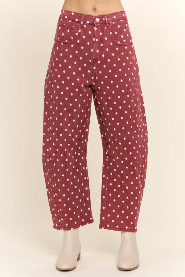 High-Waist Polka Dot Barrel Pants