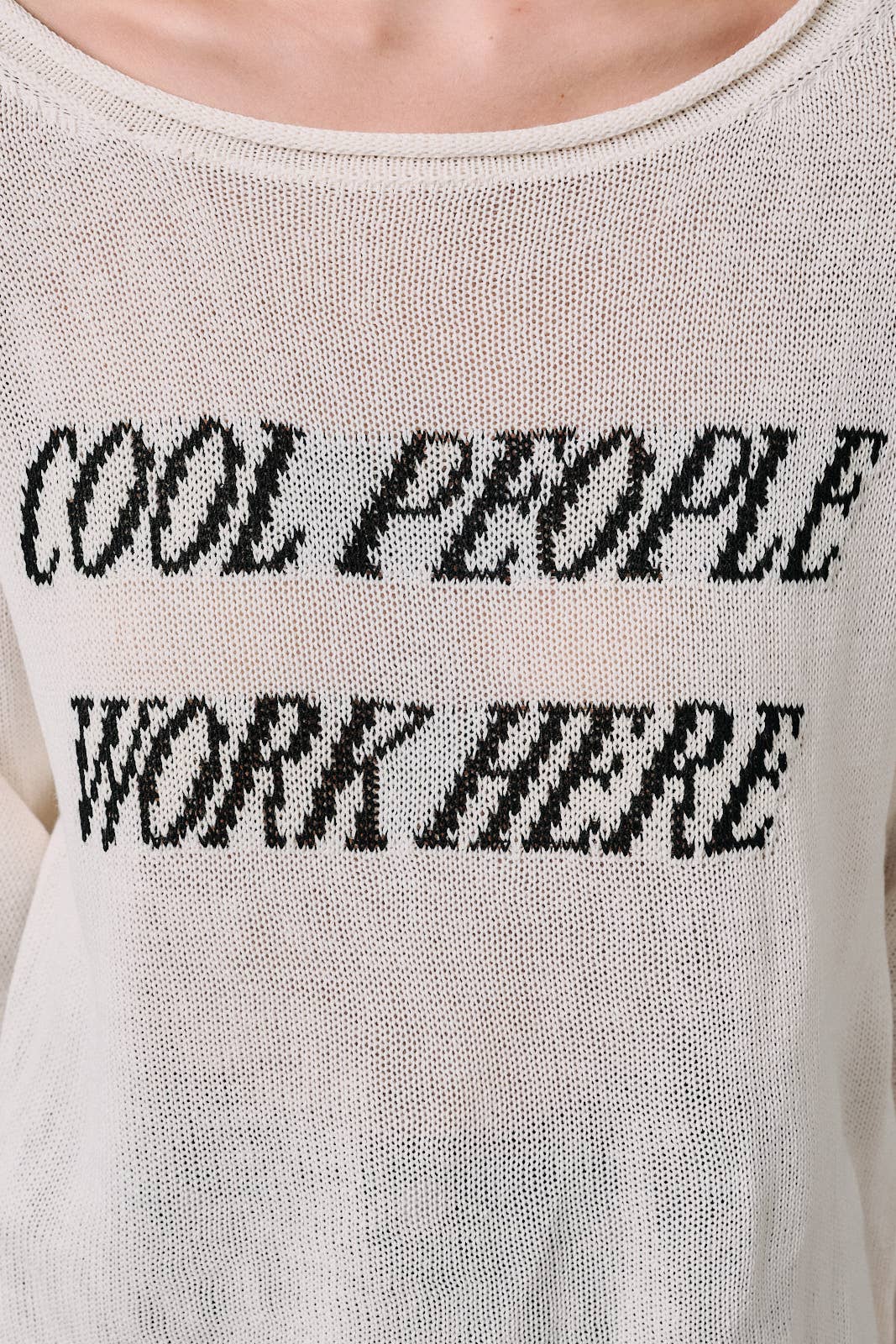 BOAT NECK "COOL PEOPLE WORK HERE" LT WEIGHT SWEATER