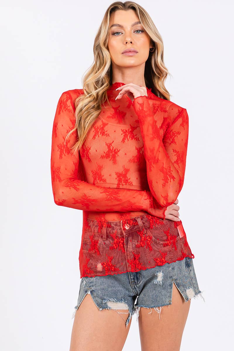 LONG SLEEVE FLORAL LACE TOP