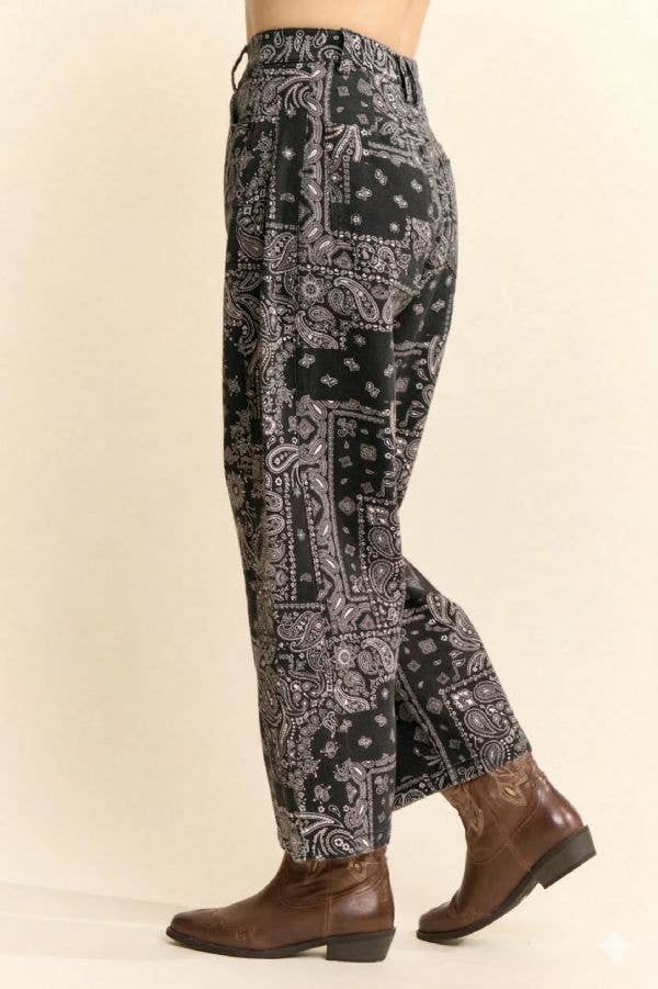 Bandana Print High-Rise Barrel Pants