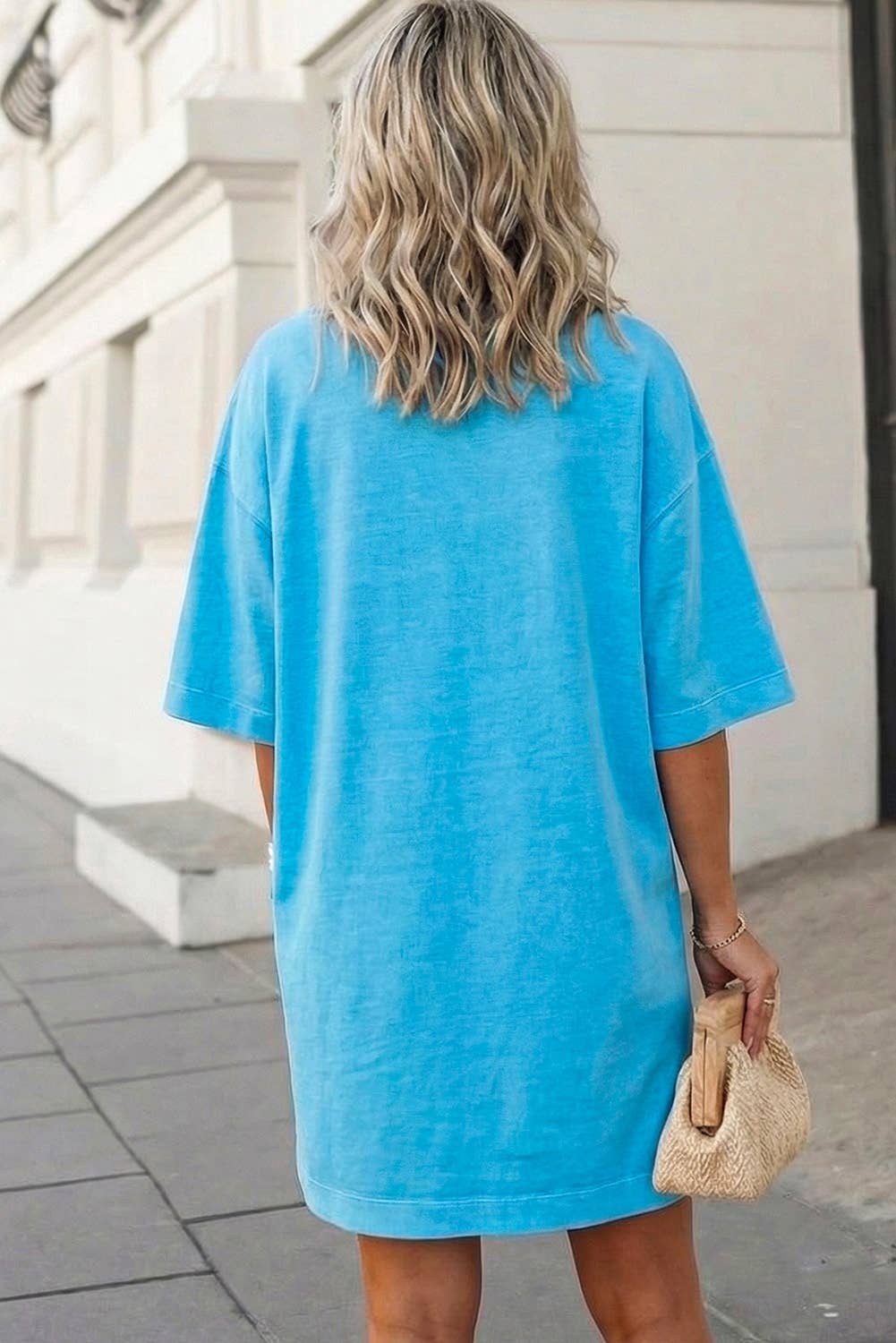 Solid Drop Shoulder Loose T Shirt Mini Dress