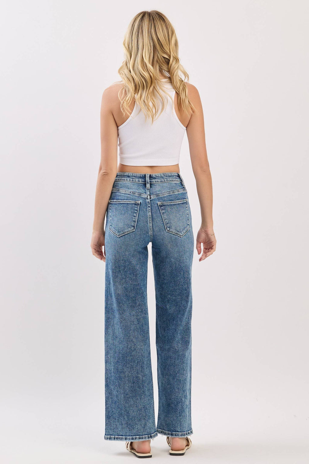 MA HIGH RISE SLIM WIDE LEG W/ DESTROYED HEM JEANS
