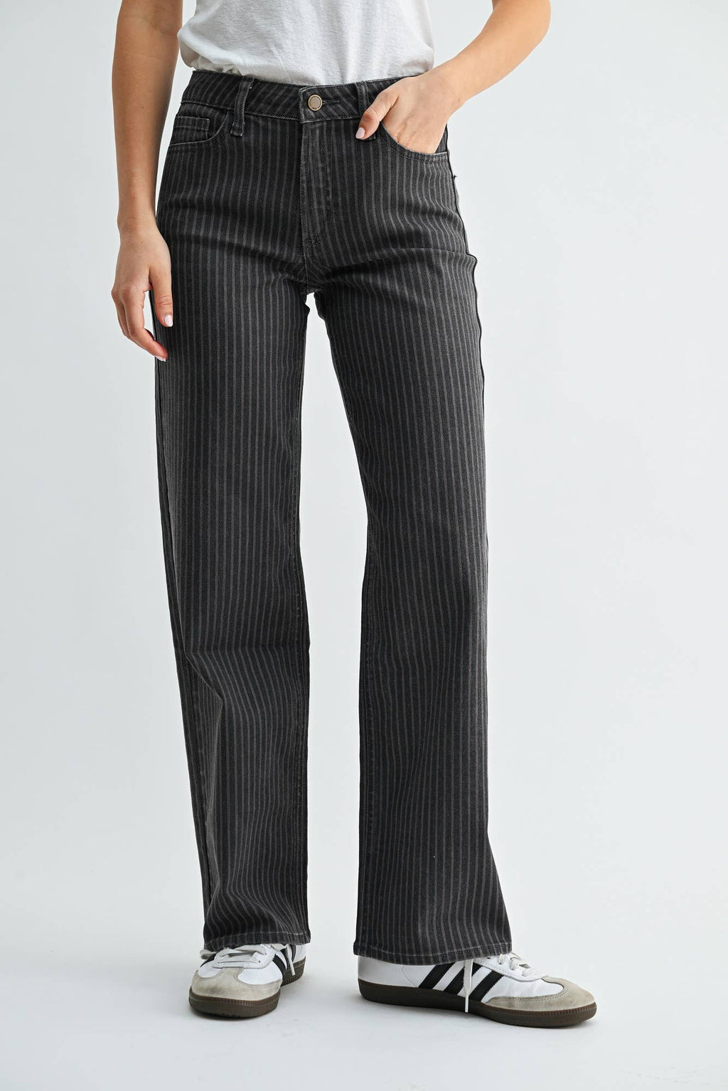 DP791 - GREY STRIPE - High Rise Full Length Straight