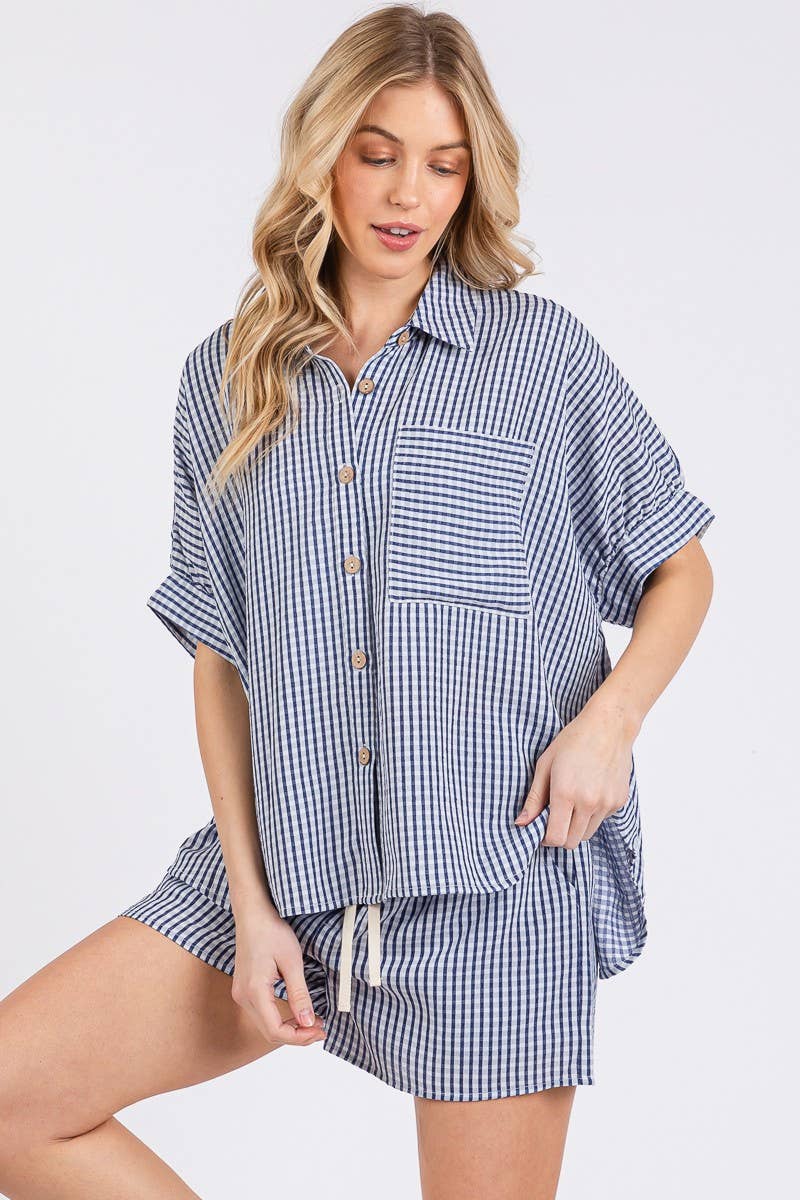 MINI CHECKER BUTTON DOWN TOP AND SHORTS SETS