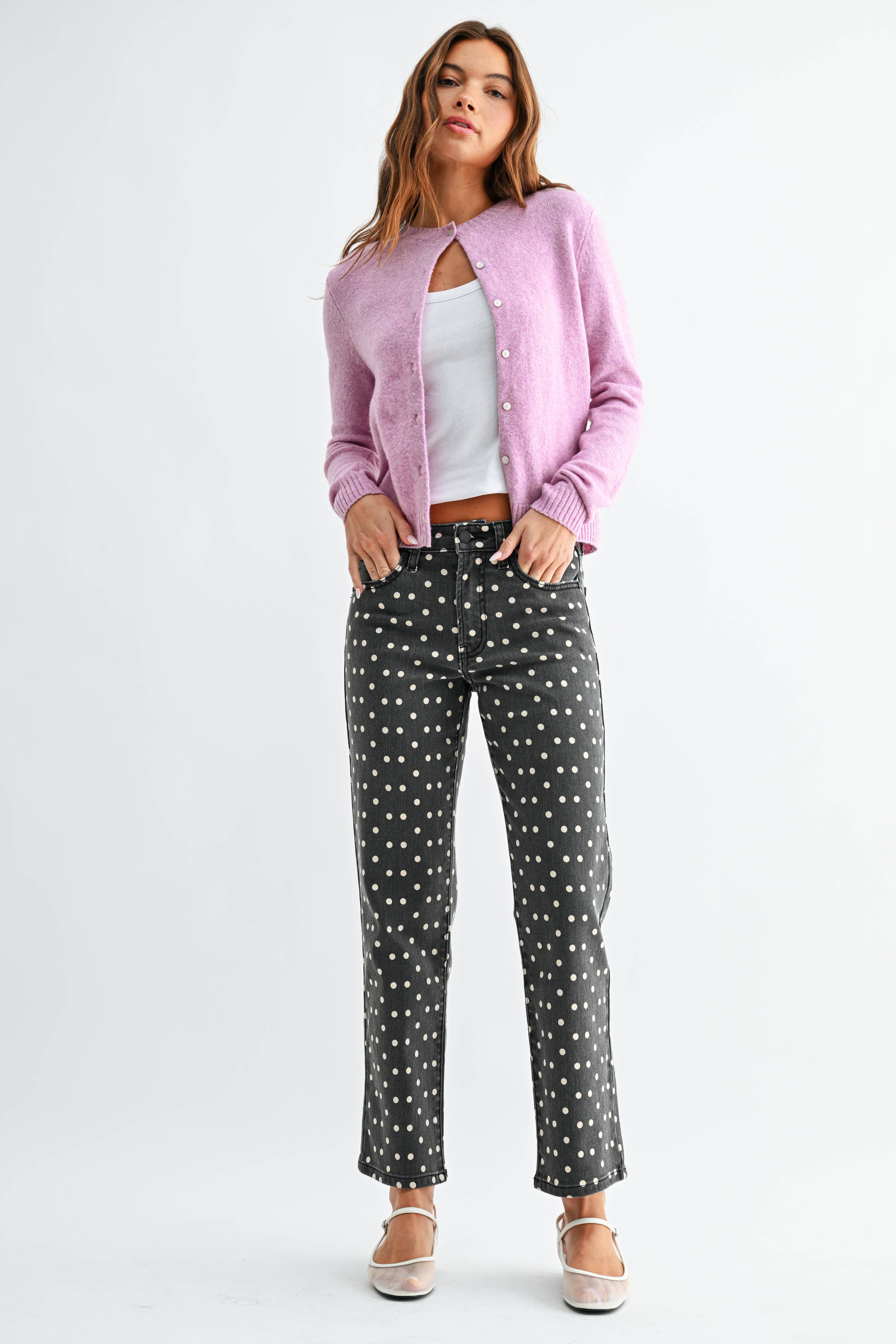 Timeless High Rise Straight Jean - POLKA DOT - DP676-A
