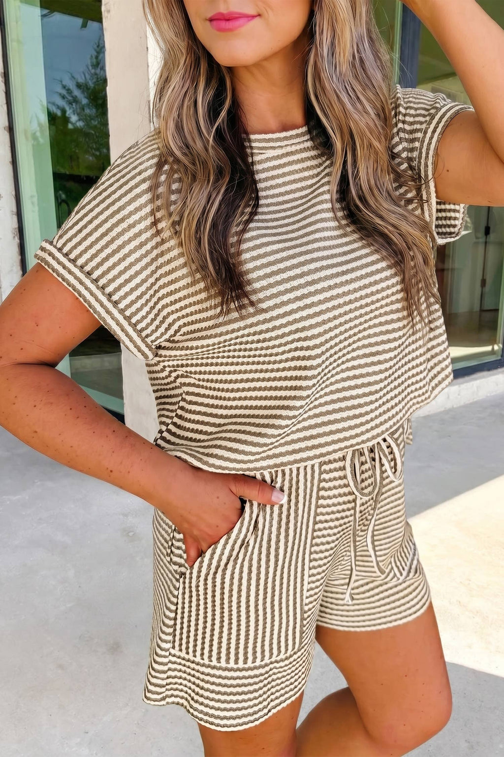 Texture Stripe Knit 2pcs Shorts Set | S-XL