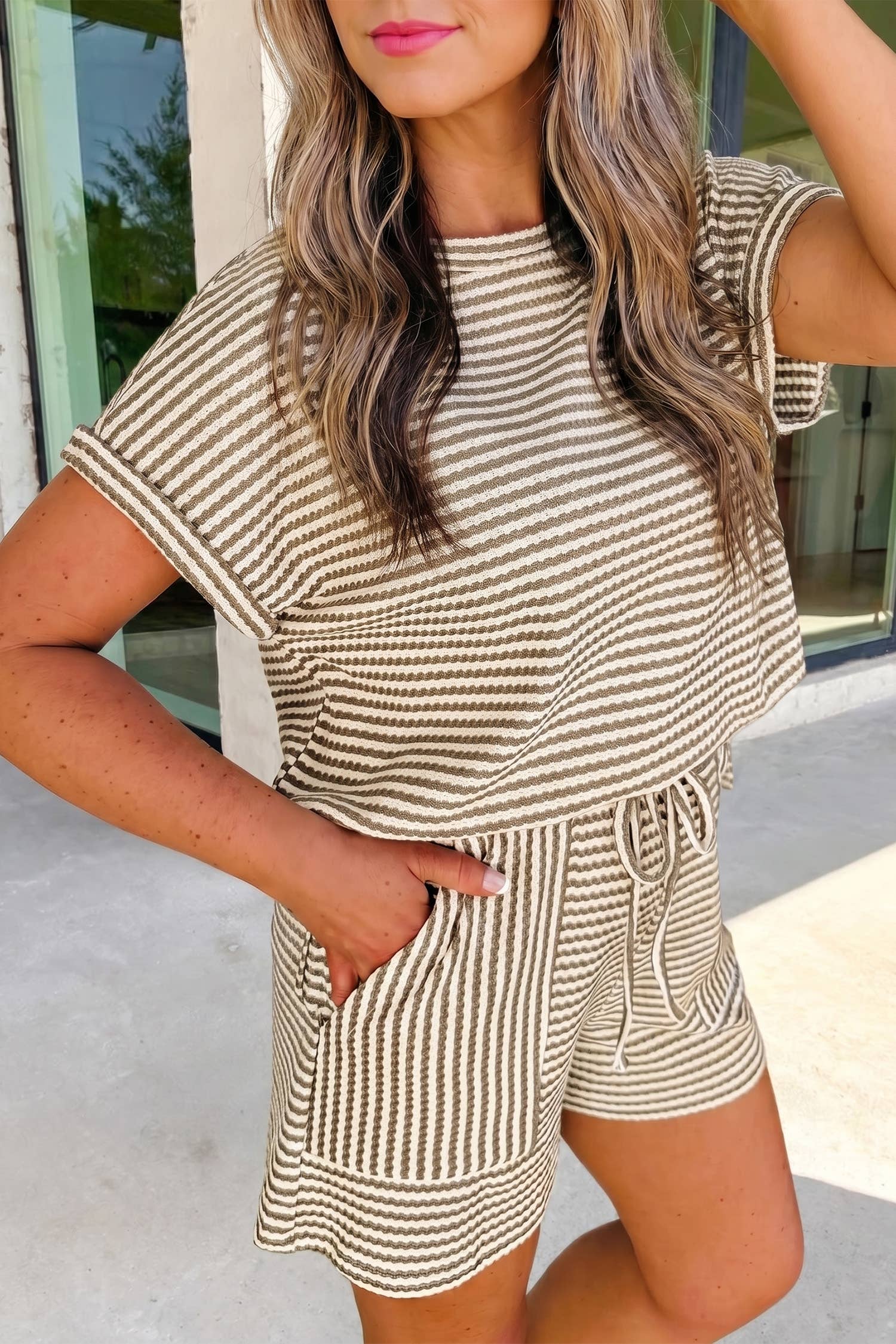 Texture Stripe Knit 2pcs Shorts Set | S-XL