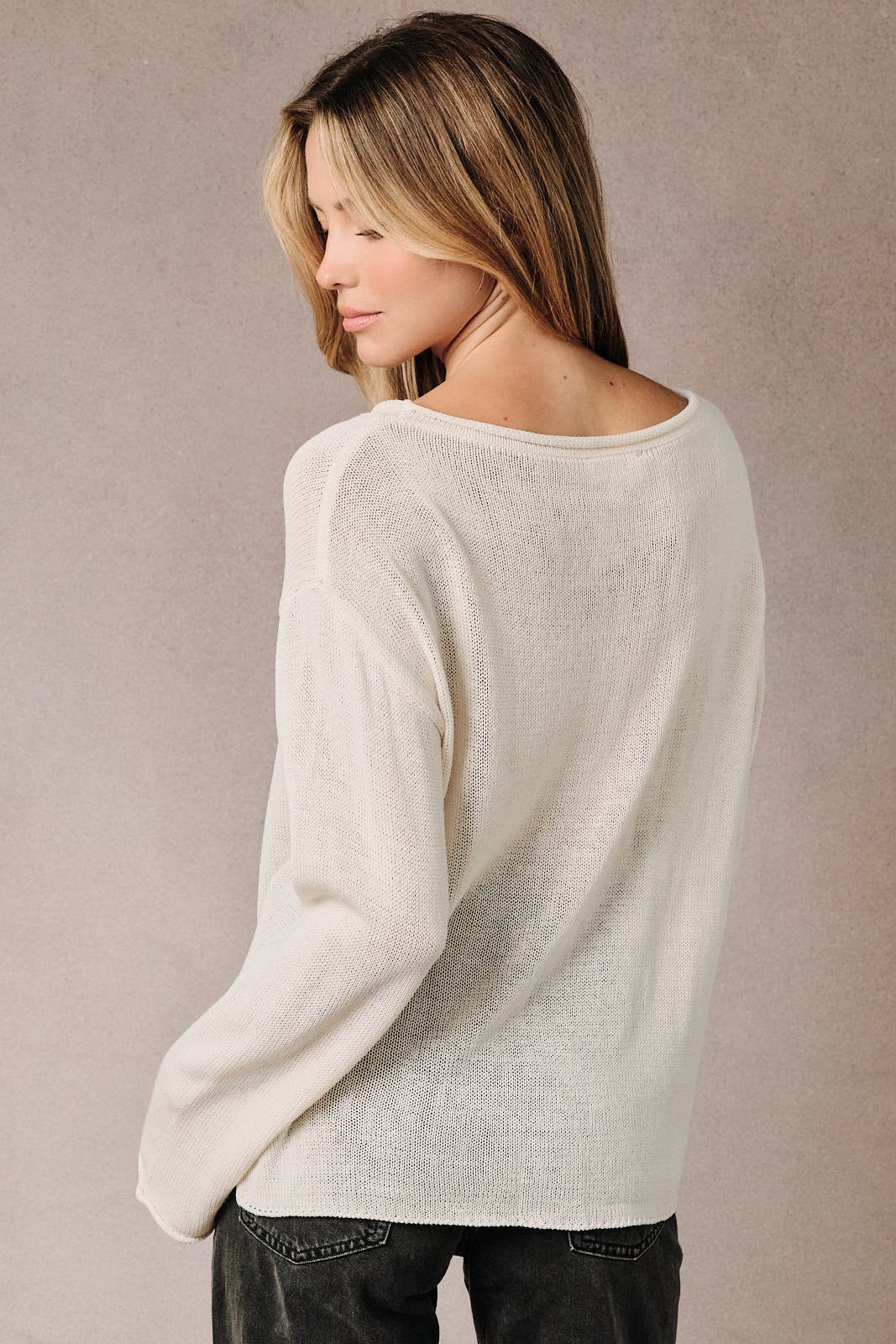 BOAT NECK "COOL PEOPLE WORK HERE" LT WEIGHT SWEATER
