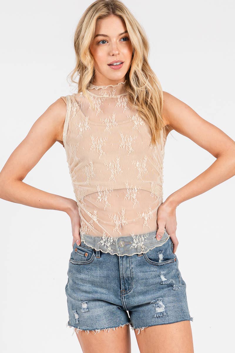FLORAL LACE MUSCLE TOP