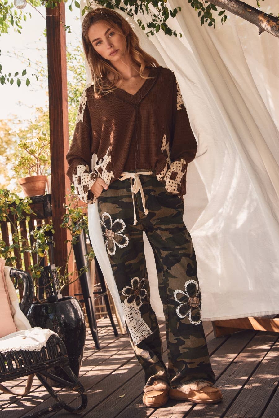 Camouflage Print Drawstring Pants