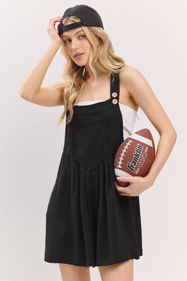 Scallop Pocket Strap Romper