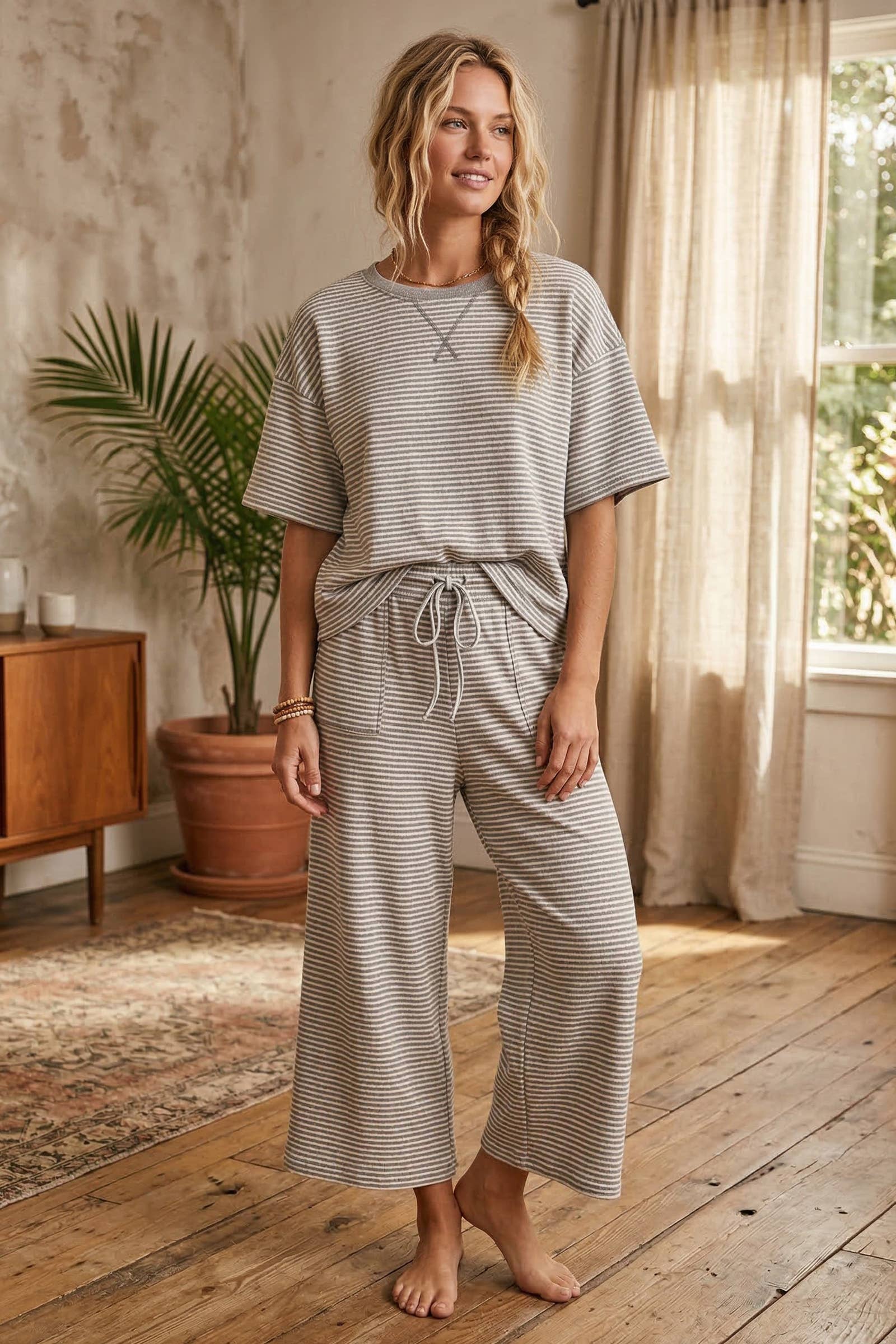 Striped Knit Top and Pants Set