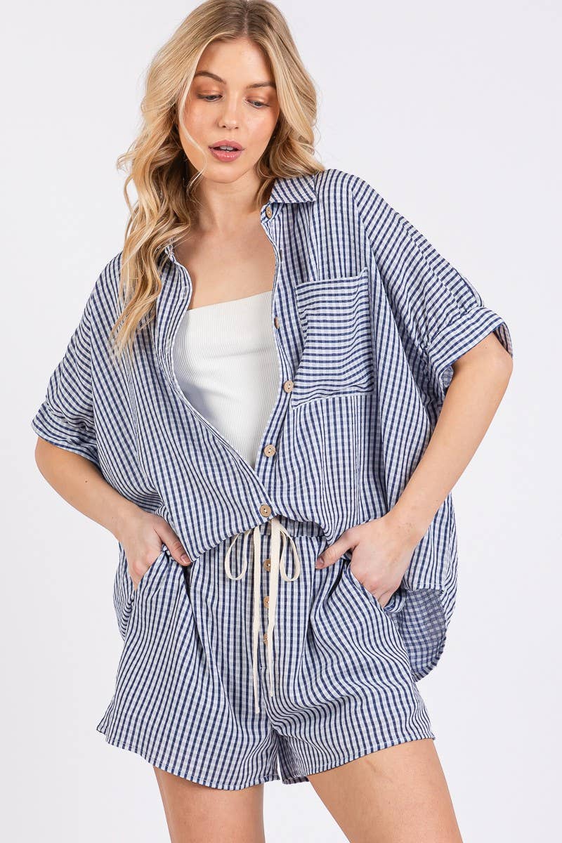 MINI CHECKER BUTTON DOWN TOP AND SHORTS SETS