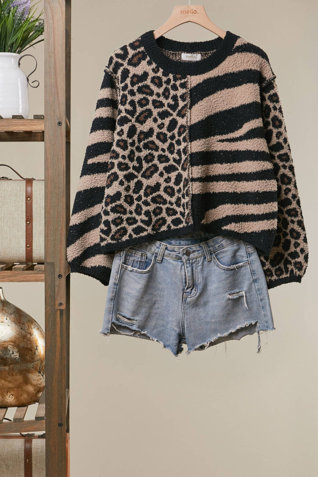 Mixed Animal Print Knit Sweater